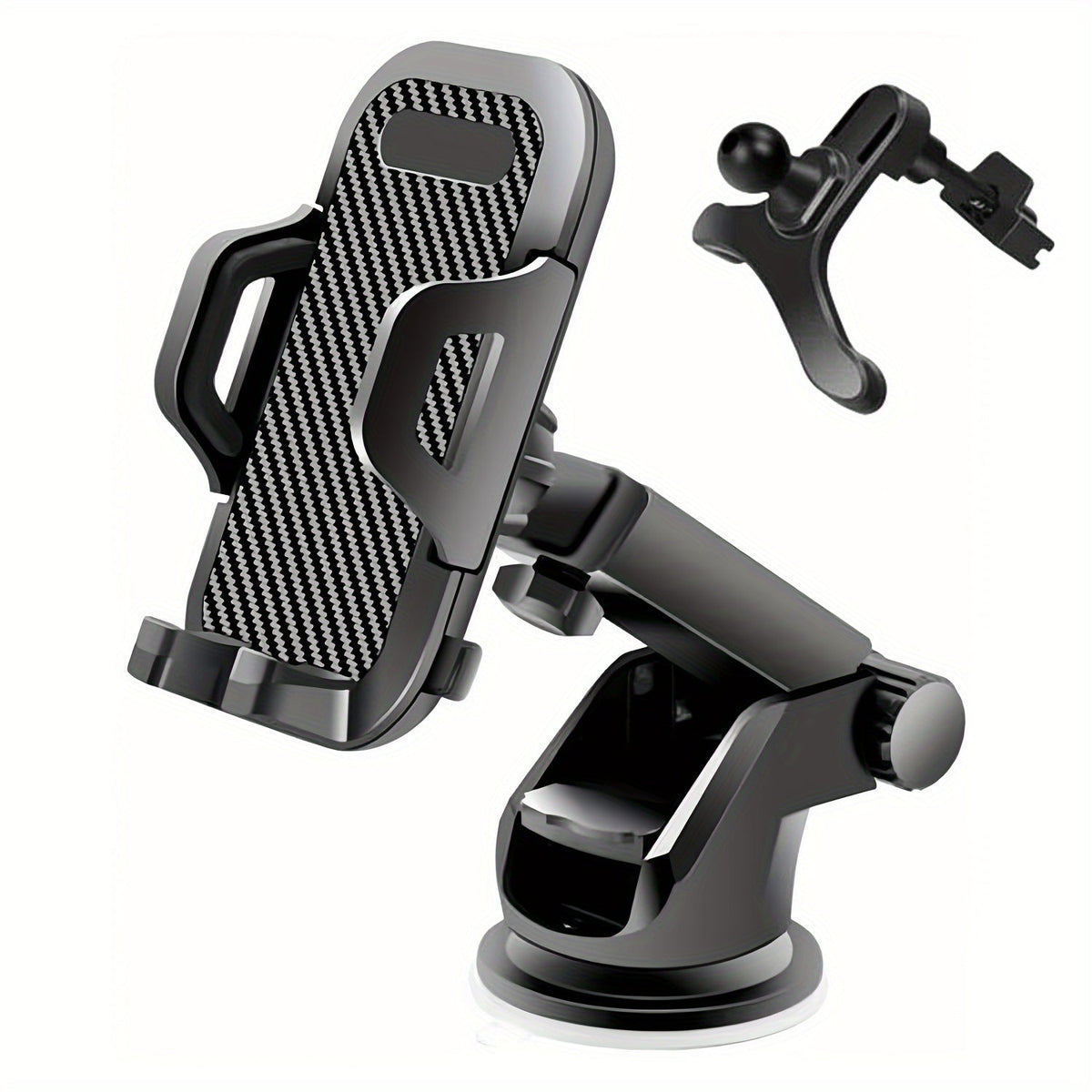 2-in-1 Car Phone Mount, Long Arm Suction Cup & Air Vent Holder, Hands-Free Cradle, Universal Fit for All Smartphones