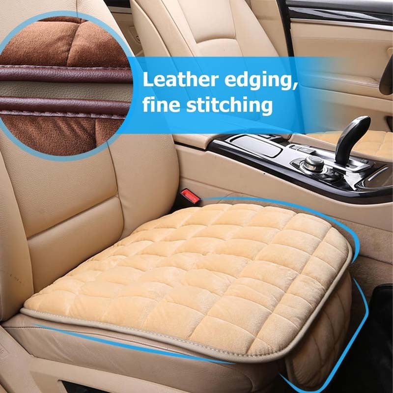 Car Seat Cushion Plush Plaid – All-Season Thick Warm Pad, Soft Breathable Non-Slip, Hand Washable, Universal Fit for Front & Rear Seats, Black Khaki