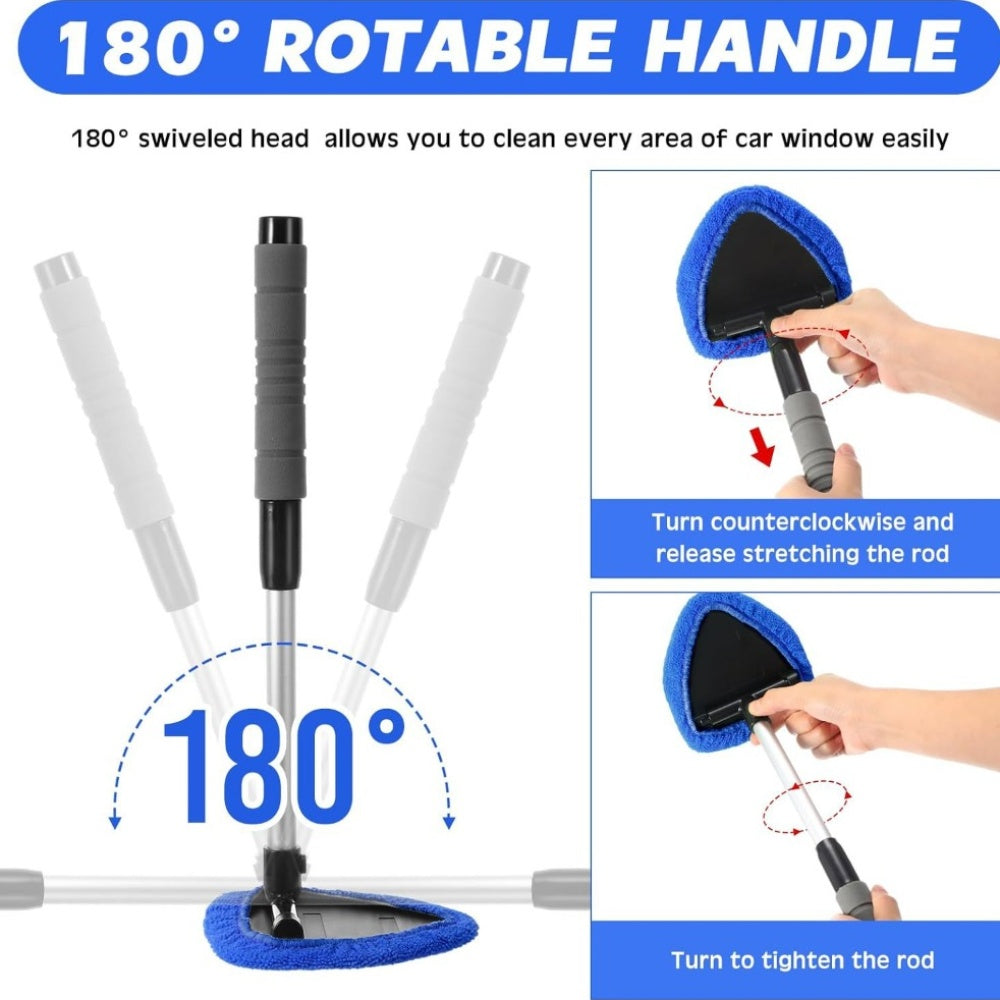 Car Windshield Cleaning Kit 10pc – Telescoping Handle, Microfiber & Chenille Covers for Interior & Exterior Glass