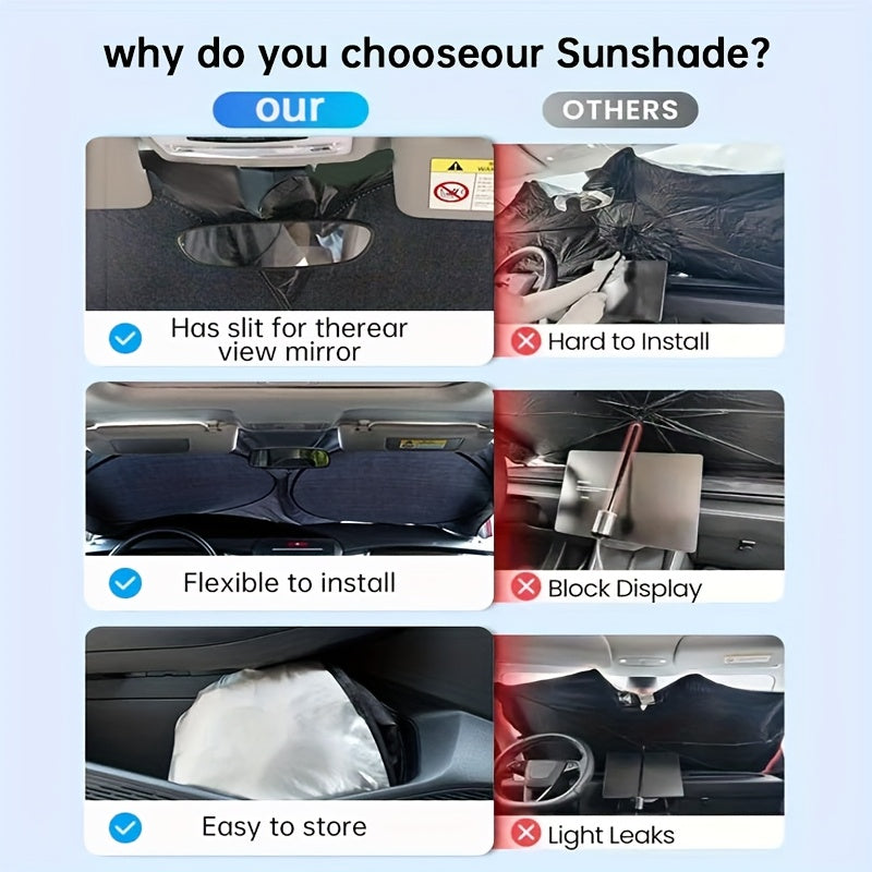 Windshield Sunshade with Side Window Covers – UV & Heat Block Privacy Protection | Suction Cup Universal Fit Car Sedan SUV Size M L