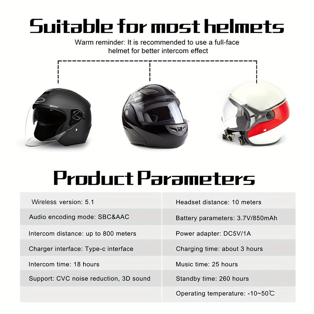 EJEAS V6 PRO+ Motorcycle Helmet Intercom 2-Pack – Bluetooth 5.0, 800M Range, 6-Rider Group, Type-C Charging