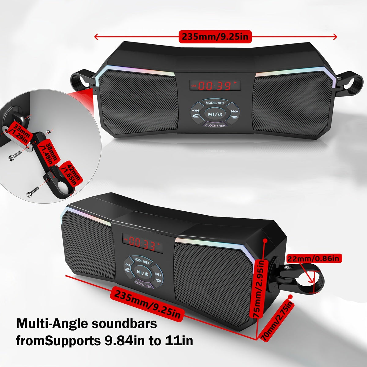 Motorcycle Handlebar Bluetooth Speakers Stereo Audio System MP3 Player FM Radio AUX USB 12V Hard Wire Waterproof Off-Road Amplifier for ATV UTV