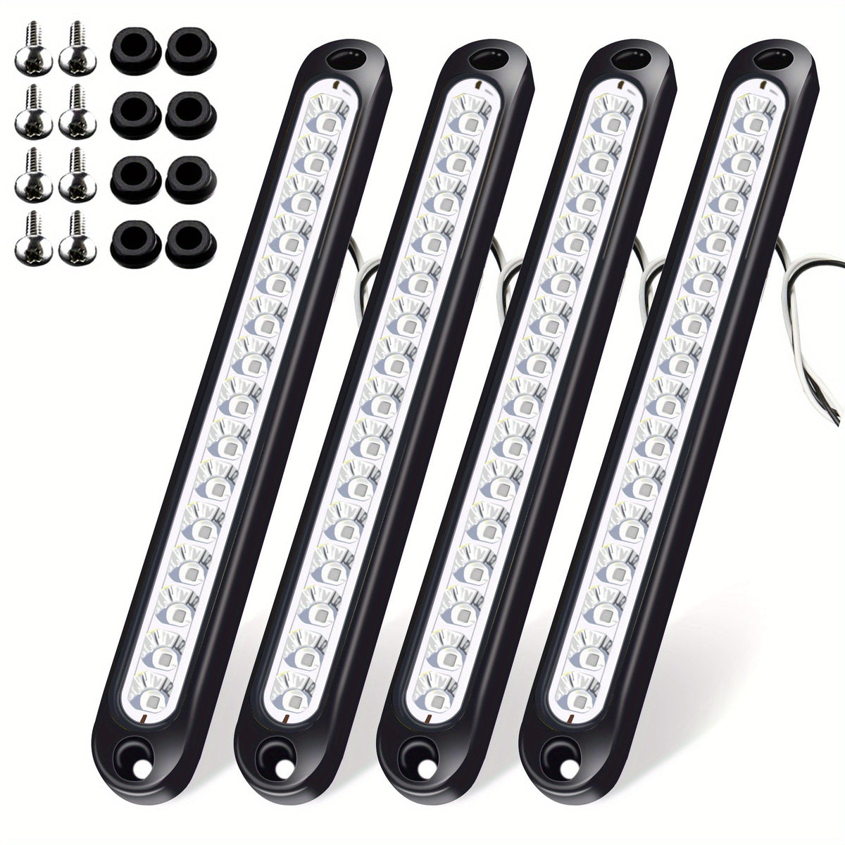 LED Trailer Tail Lights 4-Pack – 15 LED Stop, Turn Signal & Marker Bar Lights for Truck, Semi, Boat Trailer & Off-Road, Amber/Red/White