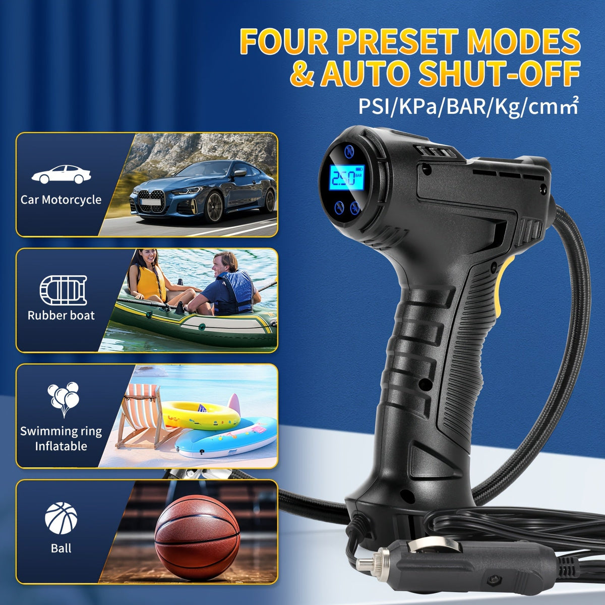 Wireless Tire Inflator Portable Air Compressor 5200mAh Rechargeable with Digital Display & Auto Shut-Off for Car Bicycle Balls – USB Charging