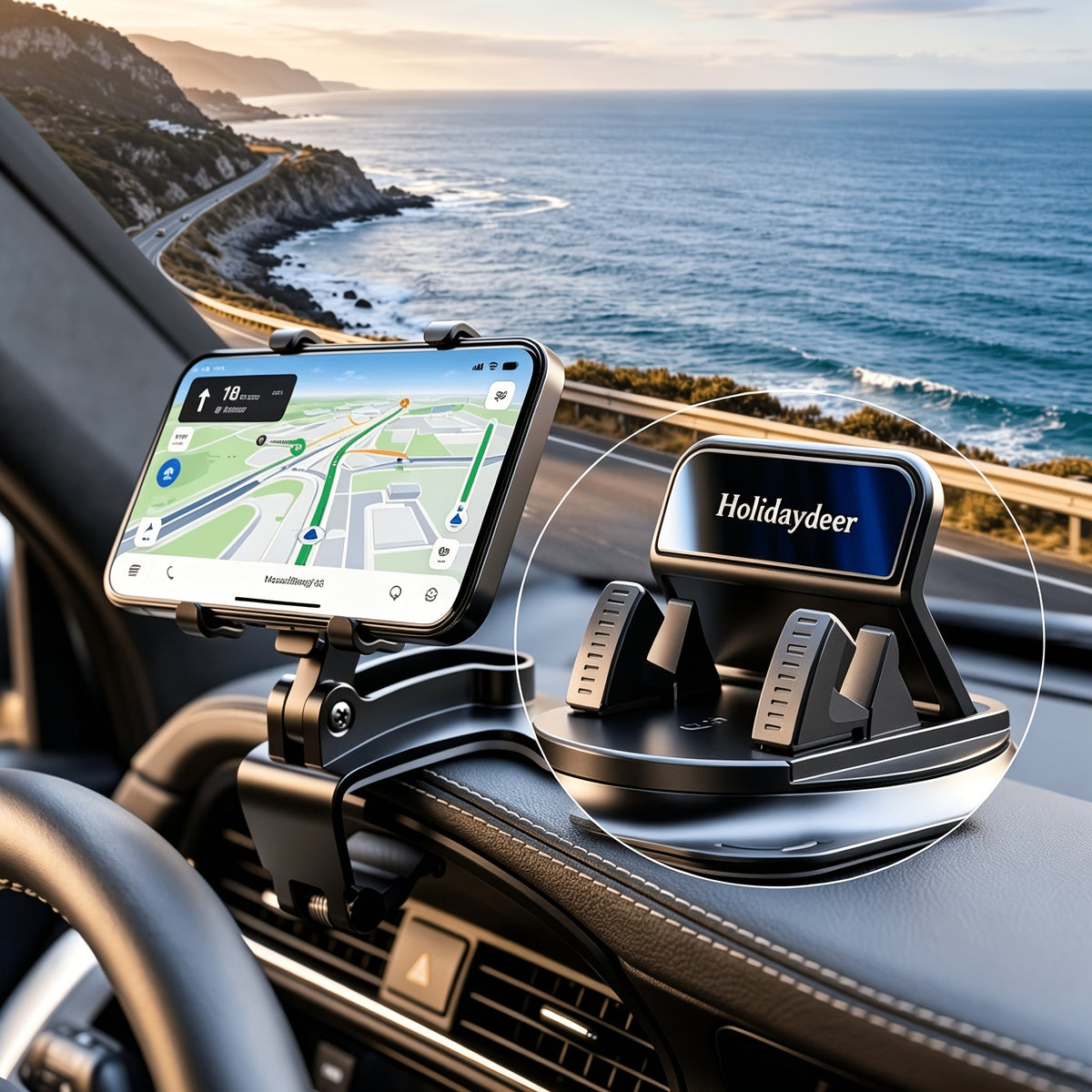 Dashboard Phone Holder 360° Rotating Car Mount | Universal Fit for All Smartphones, Stable Grip, Multifunctional Car & Desk Cradle – Black