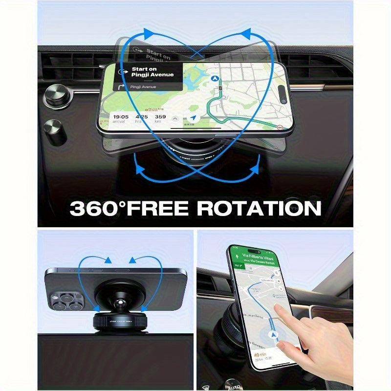Vacuum Magnetic Phone Holder 360° Adjustable, Upgraded Alloy Suction Cup Mount for Car Dashboard, Gym Mirror & Smooth Surfaces, Universal Smartphone Fit