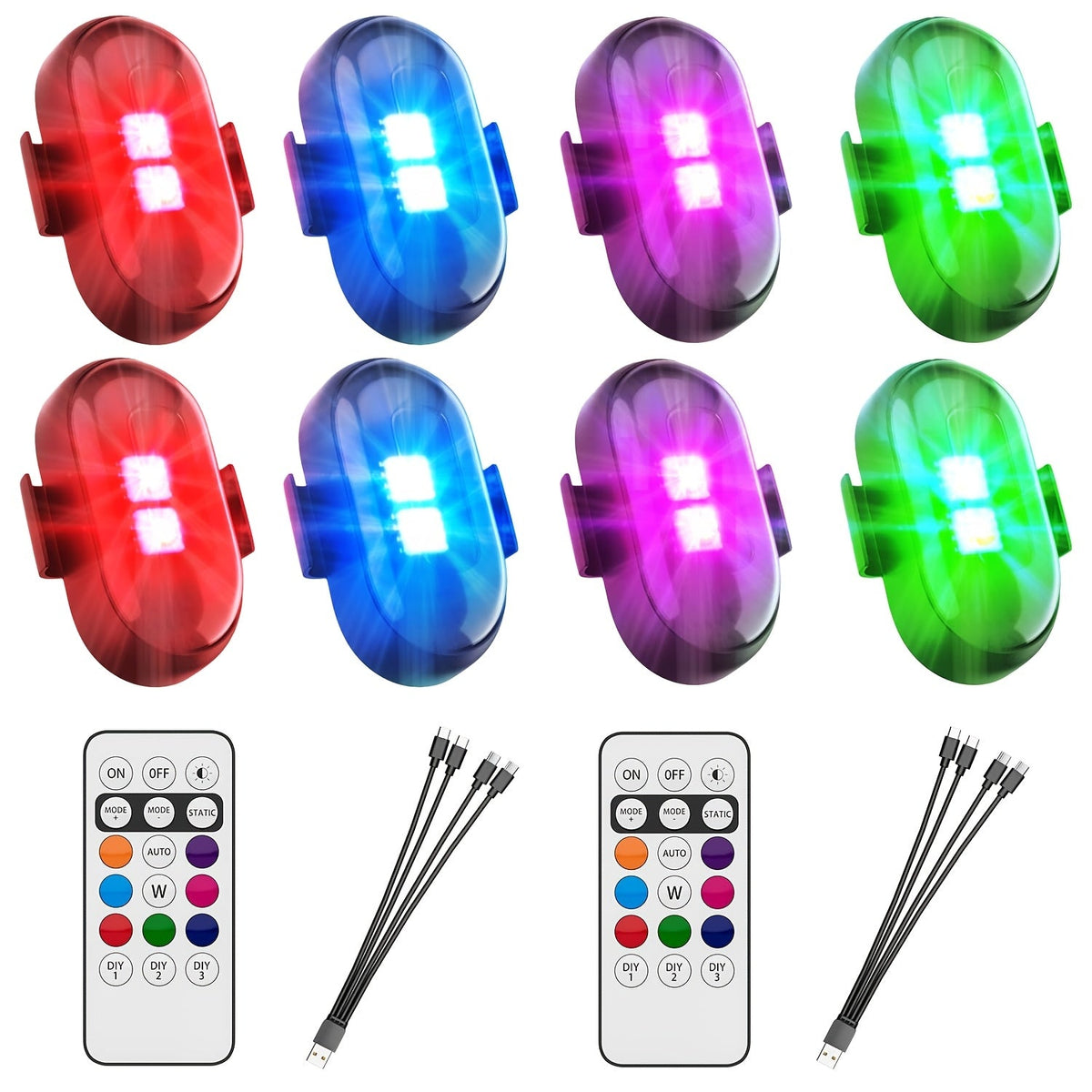 Wireless LED Strobe Warning Lights with Remote Control – 8 Colors, 10 Modes, USB-C Rechargeable, IP65 Waterproof for Cars, Trucks & Motorcycles