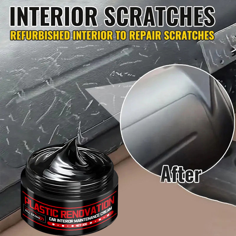 Plastic Restorer Paste 30g – Black Interior Trim Polish, Anti-Aging Refurbishment Cream for Car Plastic, Leather & Tire Shine with Sponge