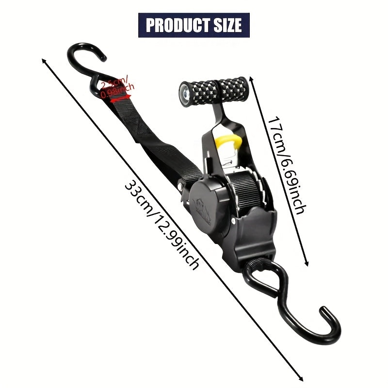 Auto Retractable Ratchet Straps 2-Pack – 1100/1400/1700 LB Tie Down with Automatic Tightening for Truck, Motorcycle, Boat & Trailer Cargo Securing